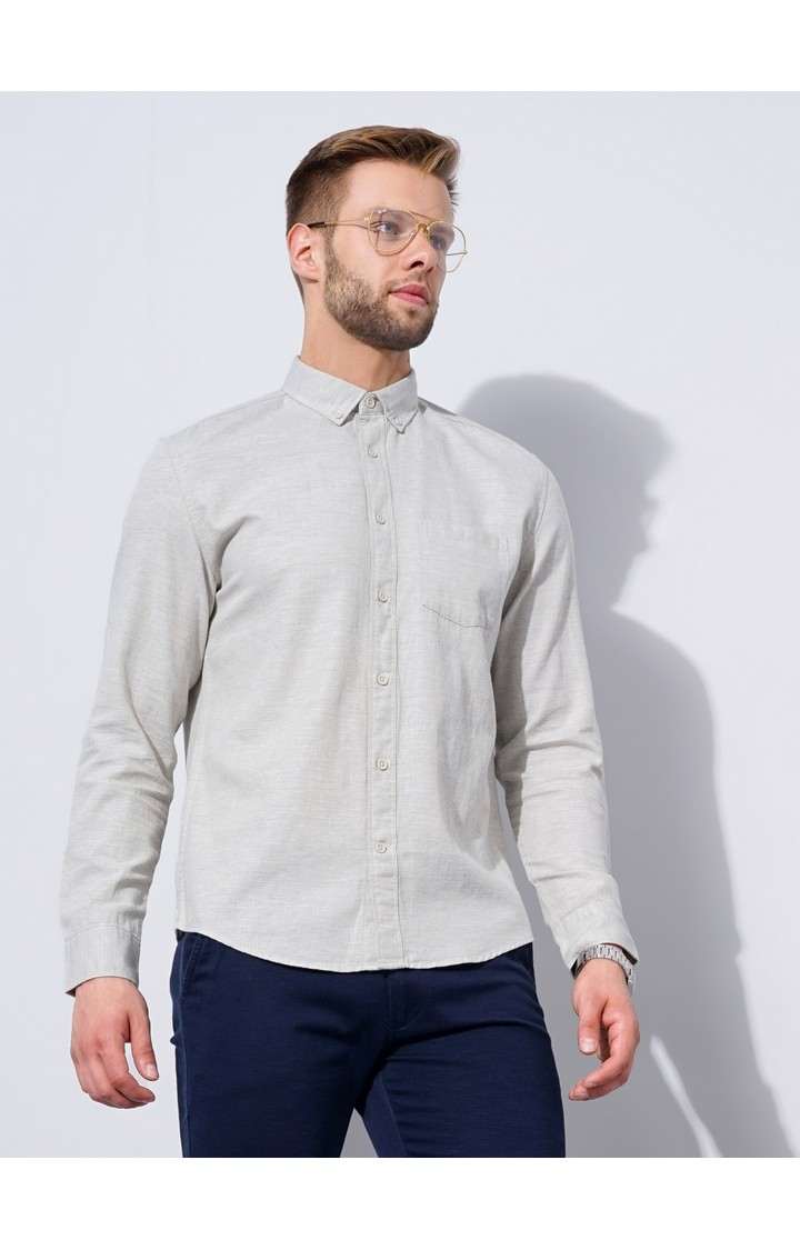 Men's Beige Melange Formal Shirts