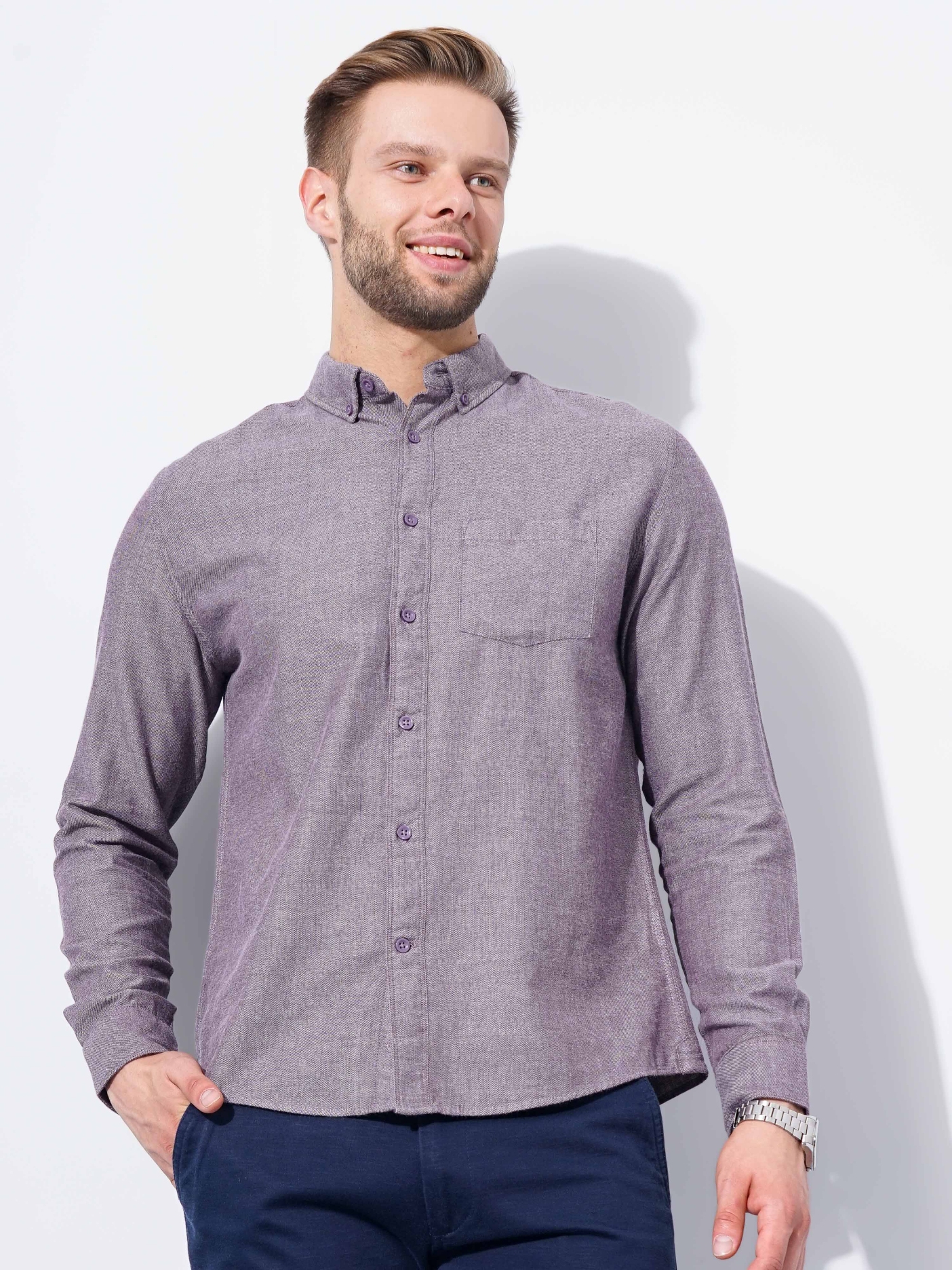 celio | Men's Purple Handwoven Formal Shirts