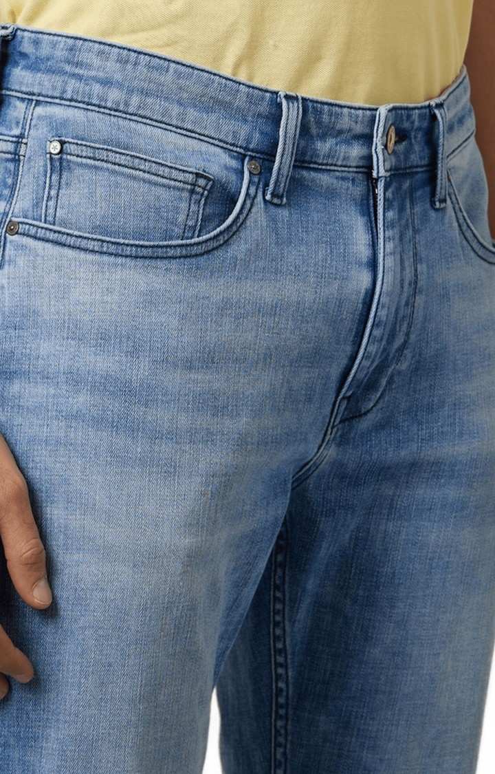 Men's Blue Cotton Blend Solid Slim Jeans