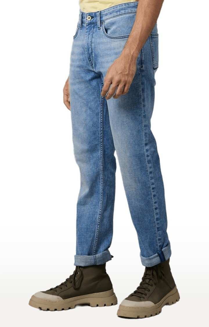 Men's Blue Cotton Blend Solid Slim Jeans