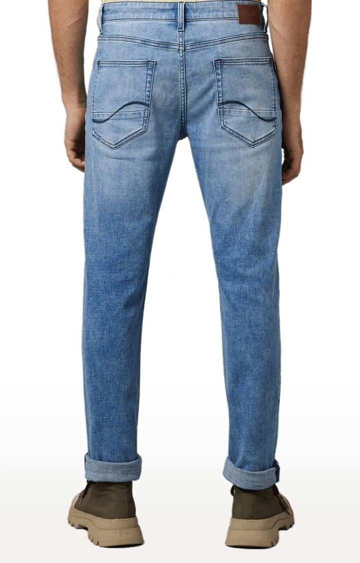Men's Blue Cotton Blend Solid Slim Jeans
