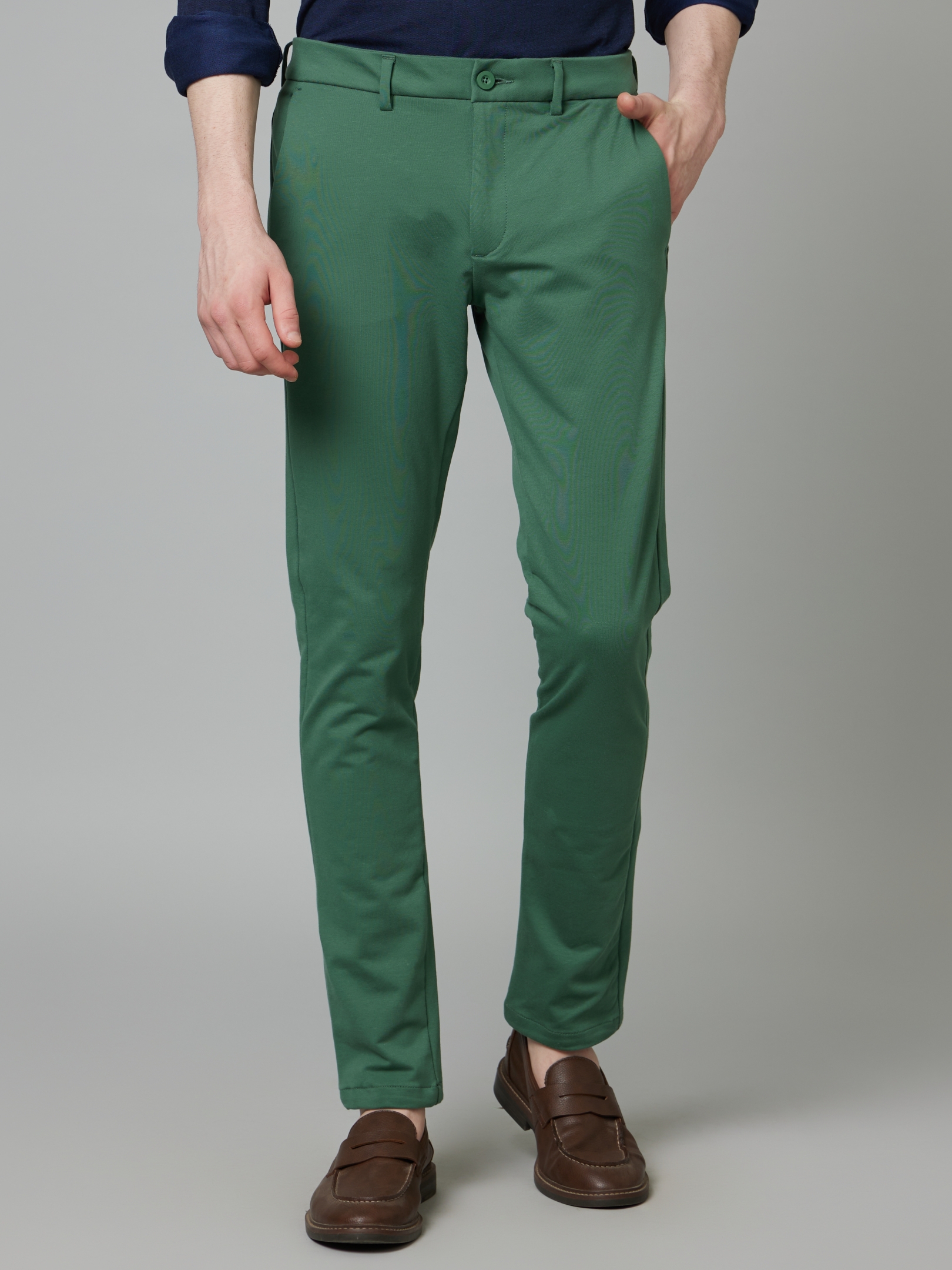 celio | Men's Green Cotton Blend Solid Chinos