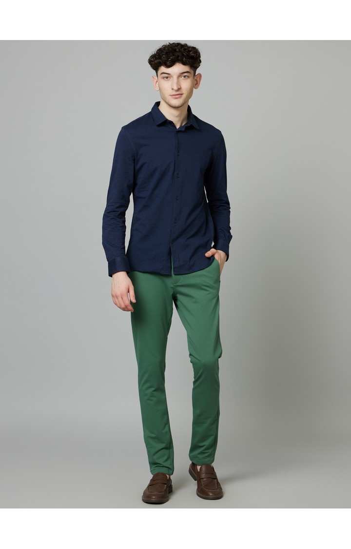 Men's Green Cotton Blend Solid Chinos