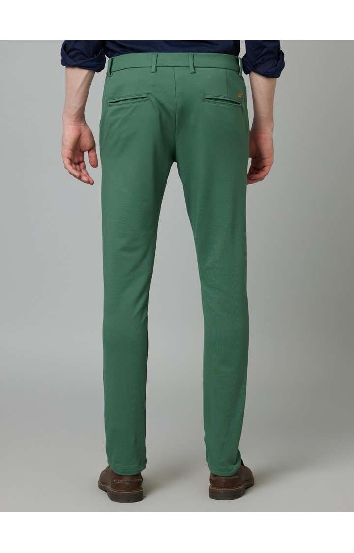 Men's Green Cotton Blend Solid Chinos