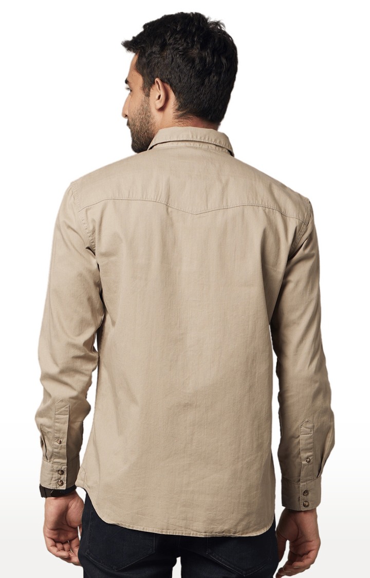 Men's Beige Solid Casual Shirts