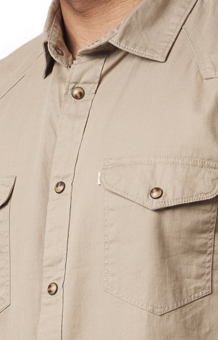 Men's Beige Solid Casual Shirts