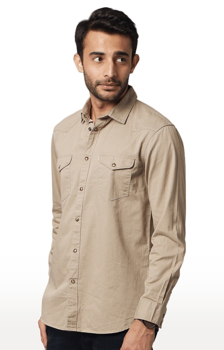 Men's Beige Solid Casual Shirts