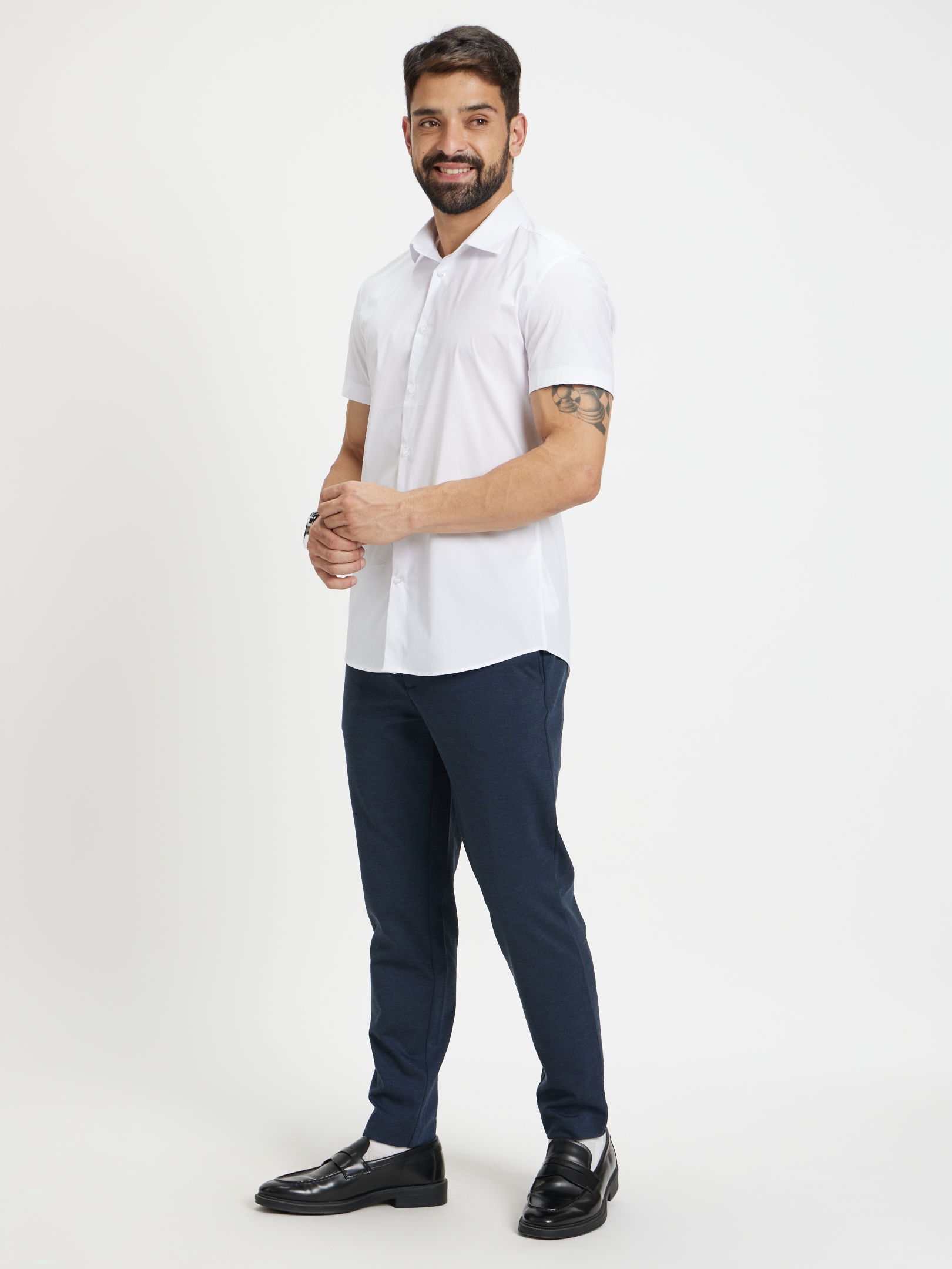 Men's Blue Polyester Solid Trousers