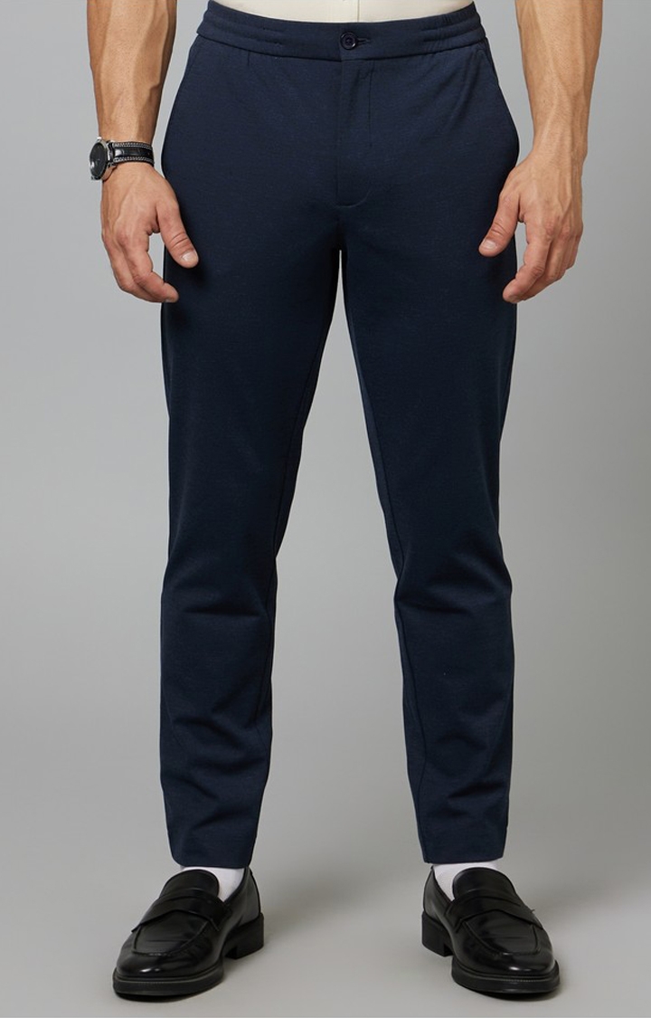 celio | Men's Blue Polyester Solid Trousers