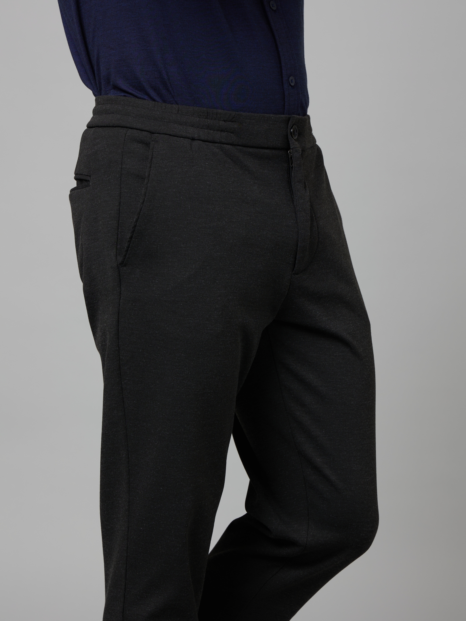 Men's Black Polyester Solid Trousers