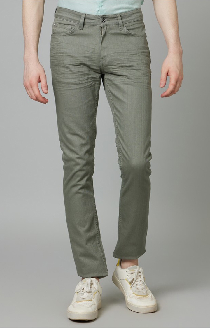 celio | Men's Green Cotton Blend Solid Straight Jeans