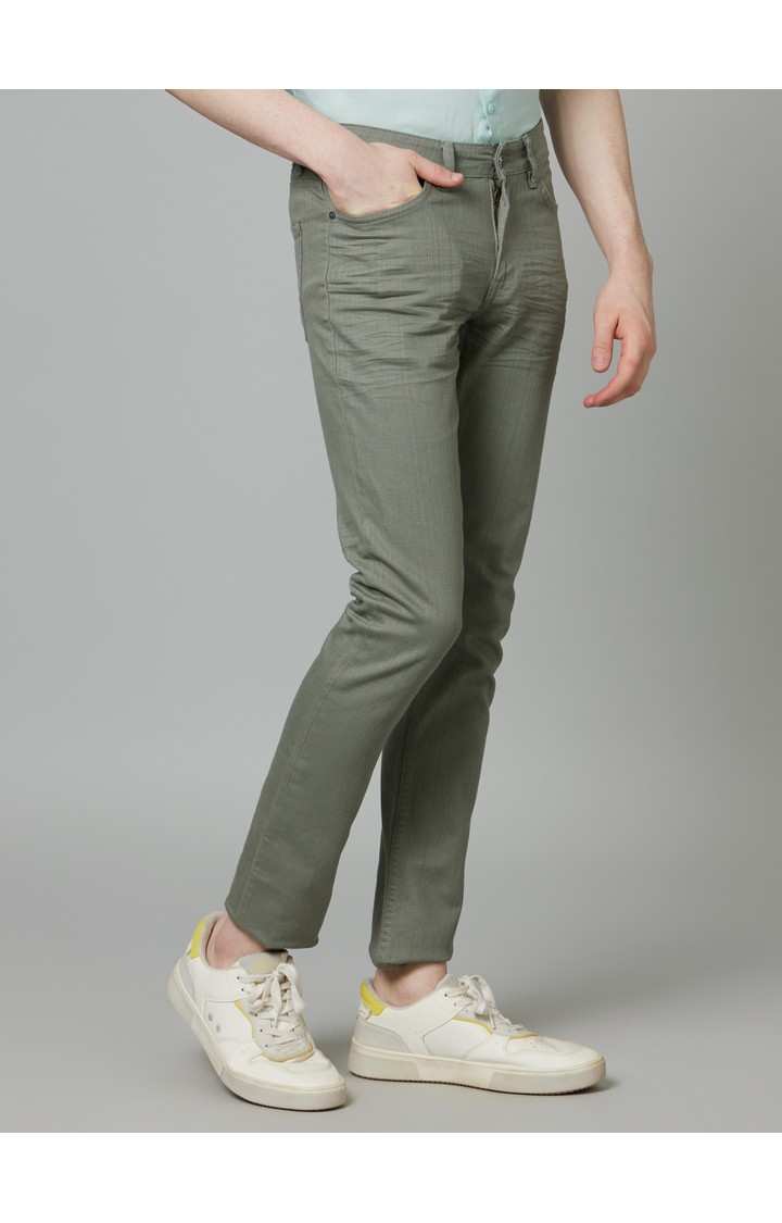 Men's Green Cotton Blend Solid Straight Jeans