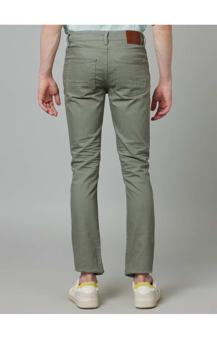 Men's Green Cotton Blend Solid Straight Jeans