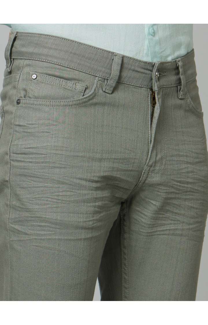 Men's Green Cotton Blend Solid Straight Jeans
