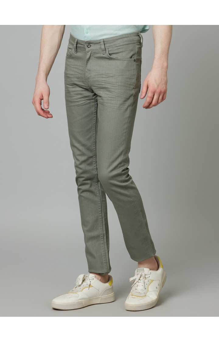 Men's Green Cotton Blend Solid Straight Jeans