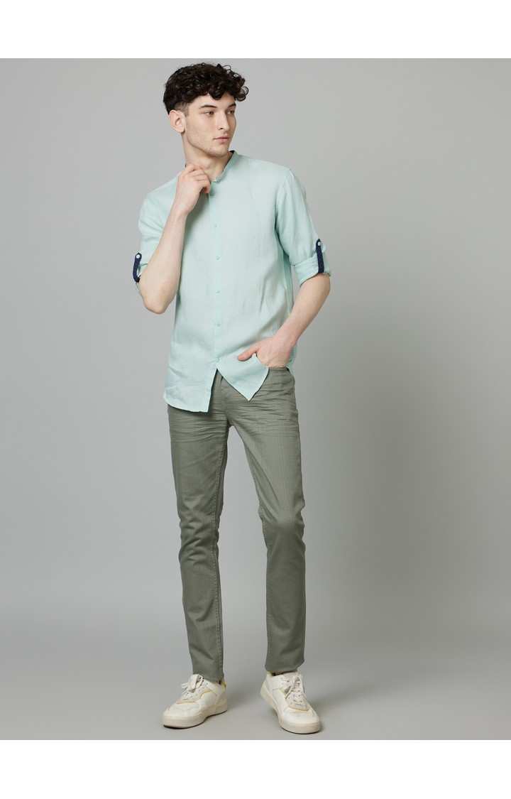 Men's Green Cotton Blend Solid Straight Jeans
