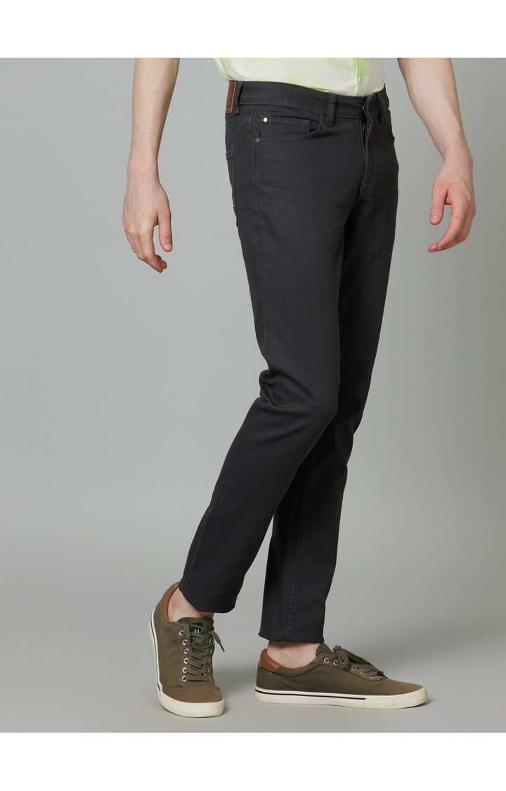 Men's Grey Cotton Blend Solid Straight Jeans