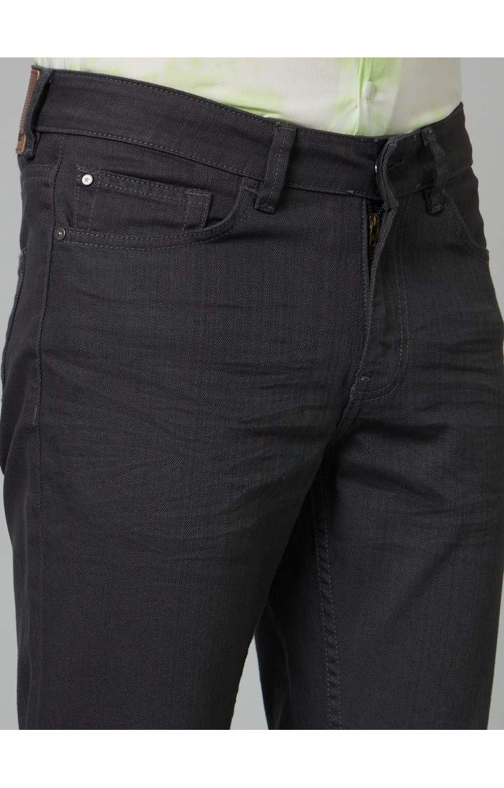 Men's Grey Cotton Blend Solid Straight Jeans