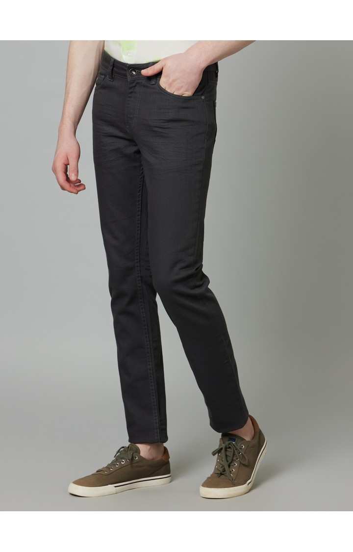 Men's Grey Cotton Blend Solid Straight Jeans