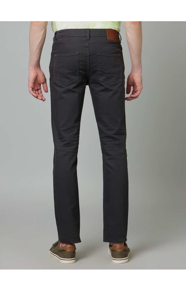 Men's Grey Cotton Blend Solid Straight Jeans