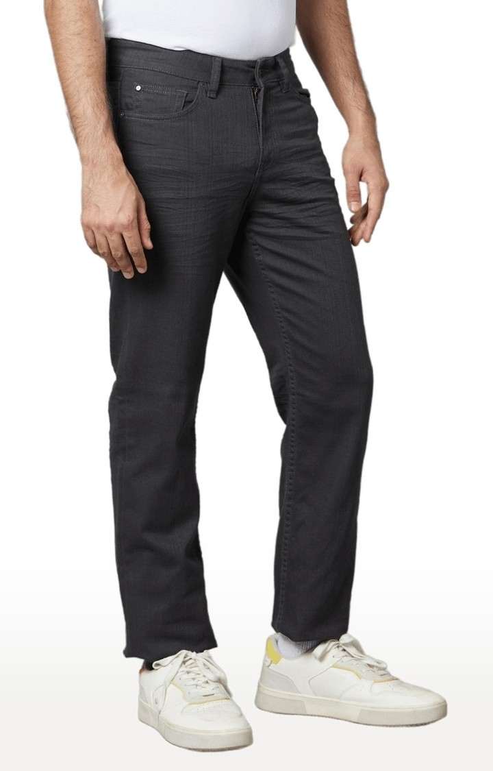 Men's Grey Cotton Blend Solid Regular Jeans