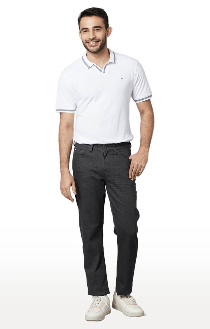 Men's Grey Cotton Blend Solid Regular Jeans