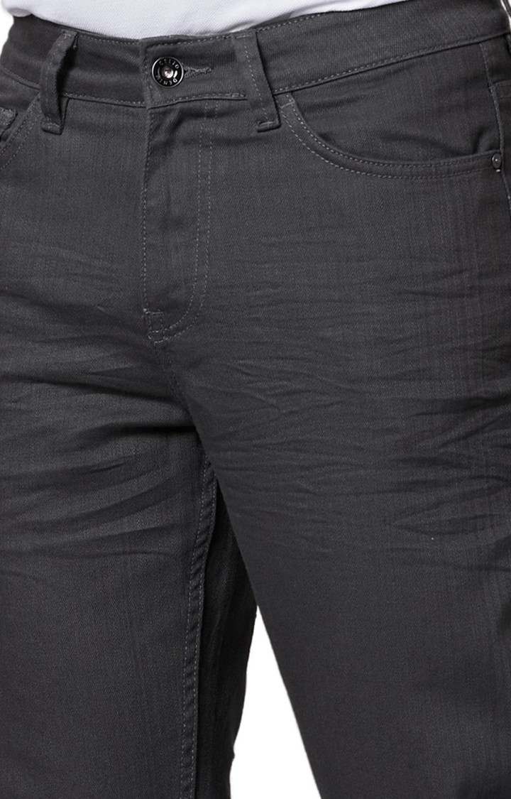 Men's Grey Cotton Blend Solid Regular Jeans