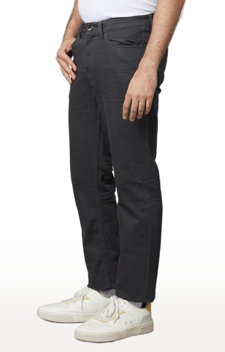 Men's Grey Cotton Blend Solid Regular Jeans