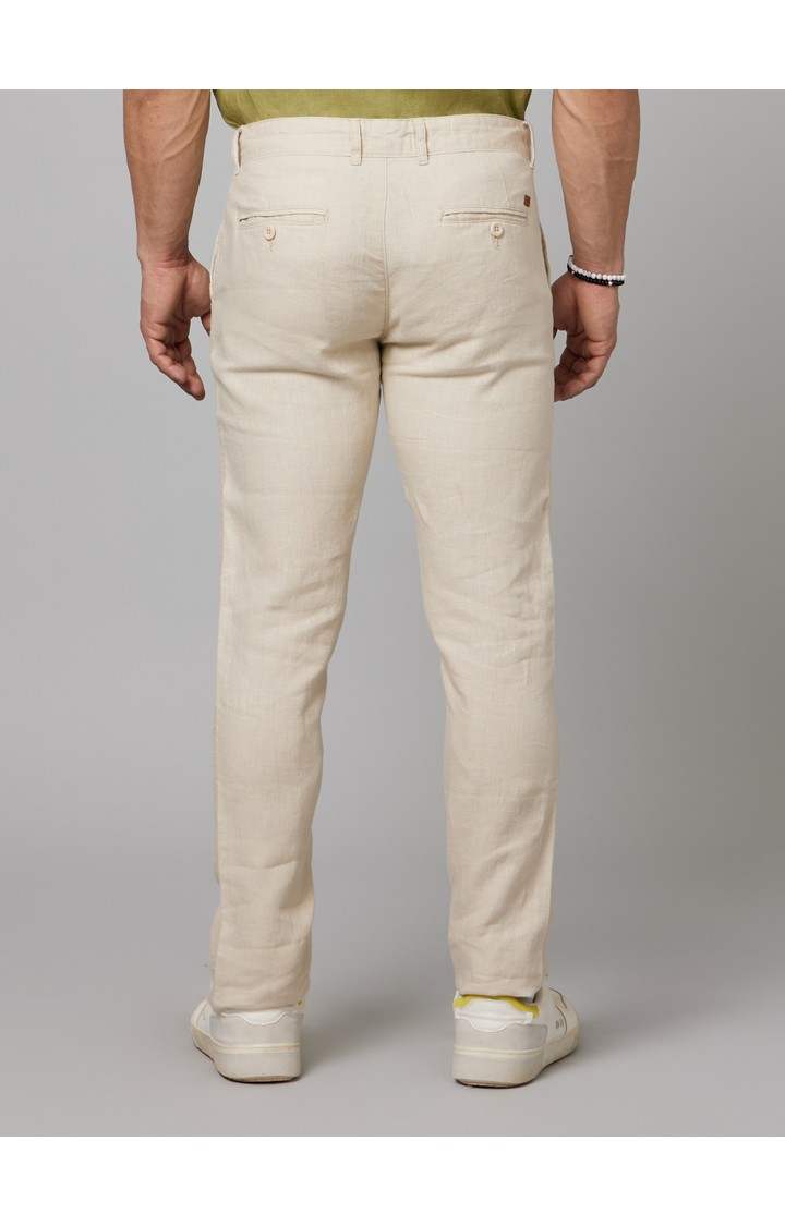 Men's Beige Linen Solid Chinos