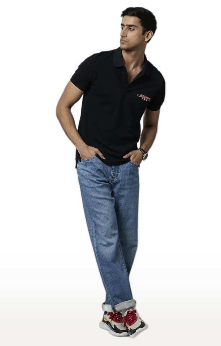 Men's Black Solid Polos