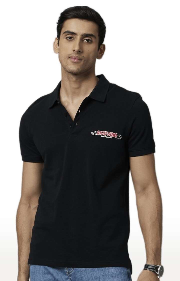 Men's Black Solid Polos
