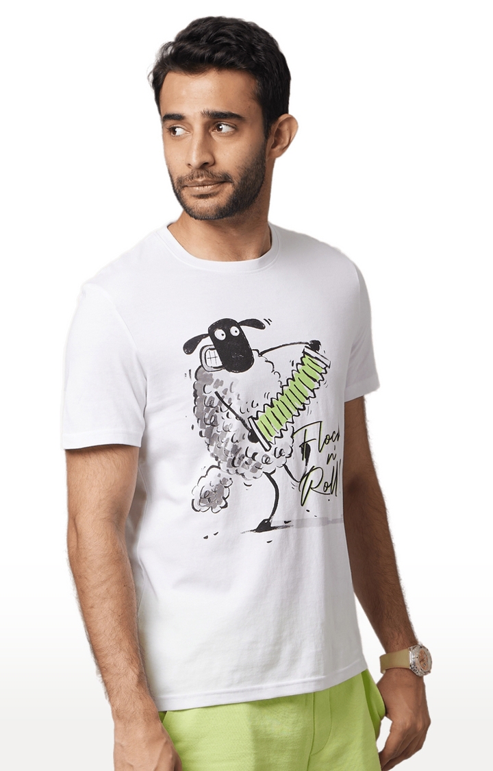 celio | Men's White Graphics Regular T-Shirts 3