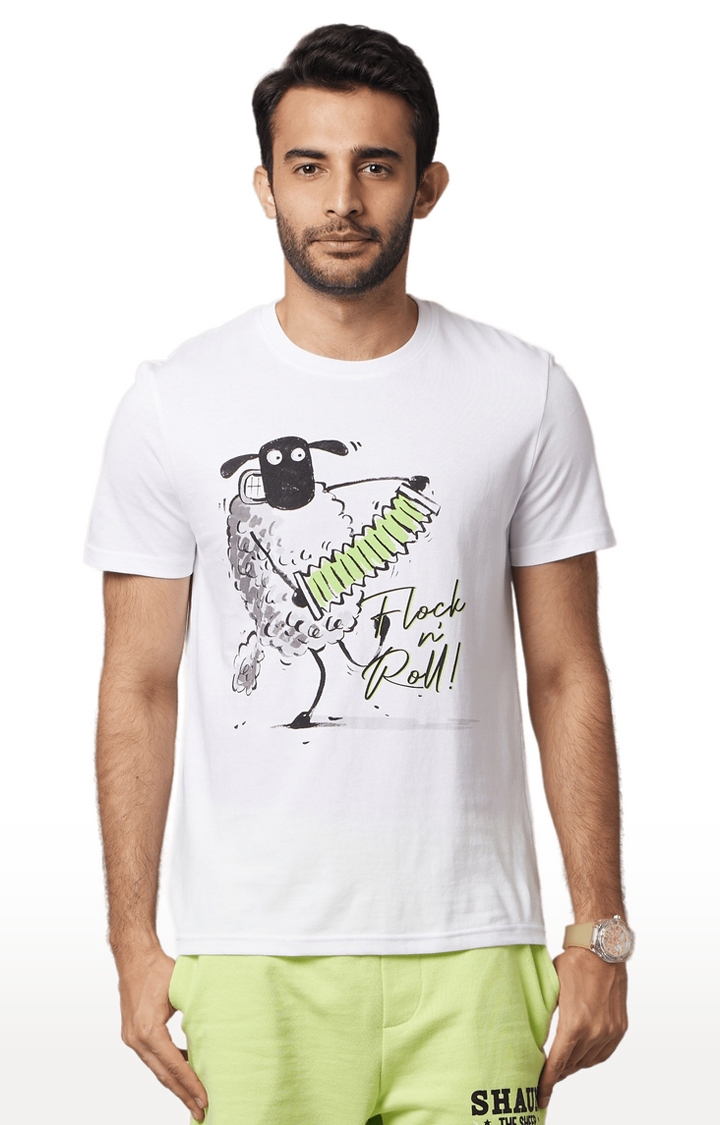 celio | Men's White Graphics Regular T-Shirts 0