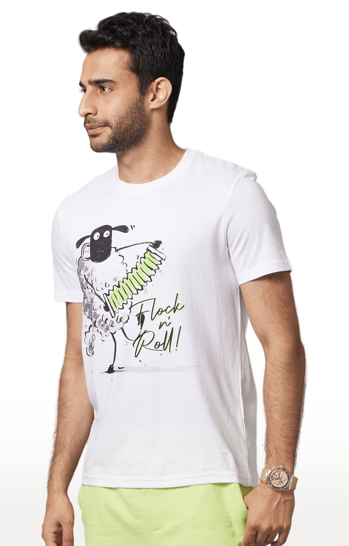 celio | Men's White Graphics Regular T-Shirts 2
