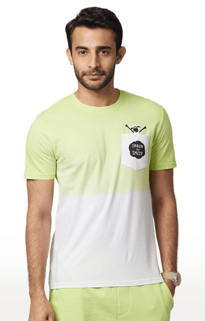 celio | Men's Green Colourblock Regular T-Shirts