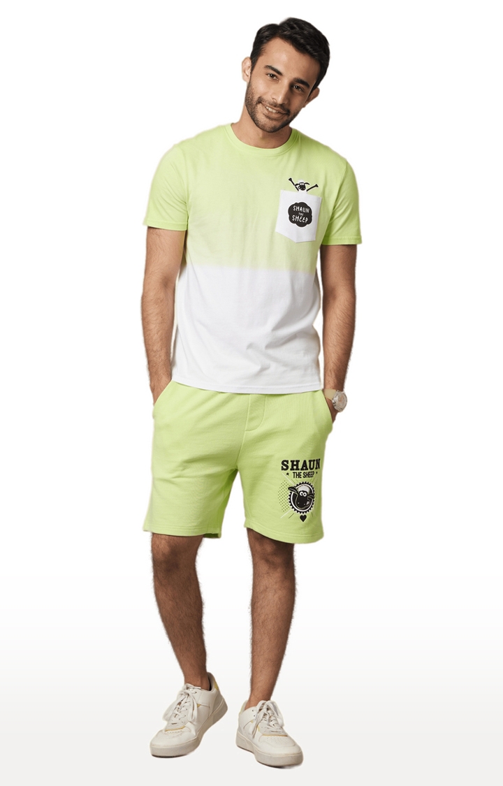 celio | Men's Green Colourblock Regular T-Shirts 1
