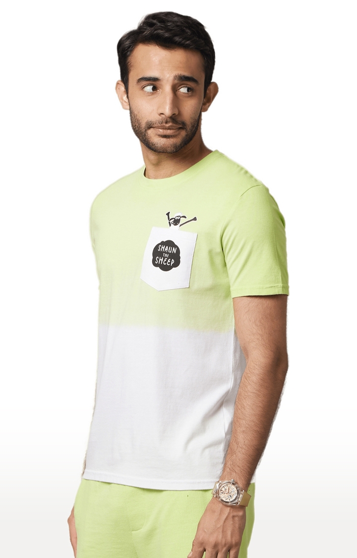 celio | Men's Green Colourblock Regular T-Shirts 3