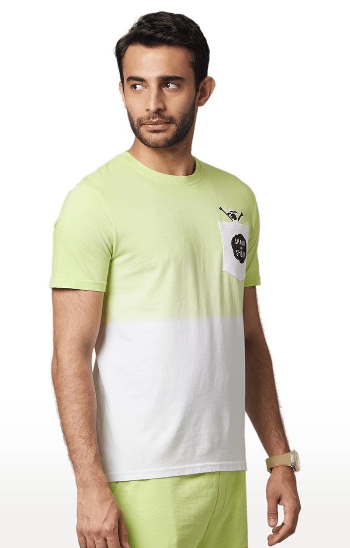 celio | Men's Green Colourblock Regular T-Shirts 2