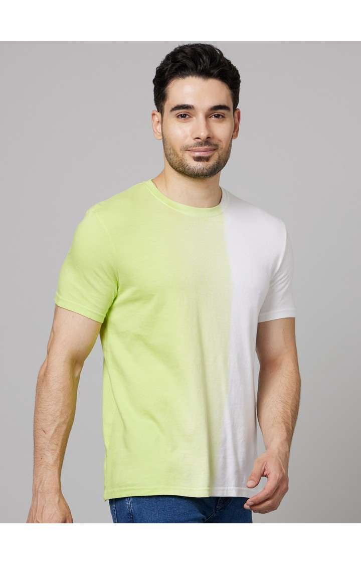 Men's Green Colourblock Regular T-Shirts