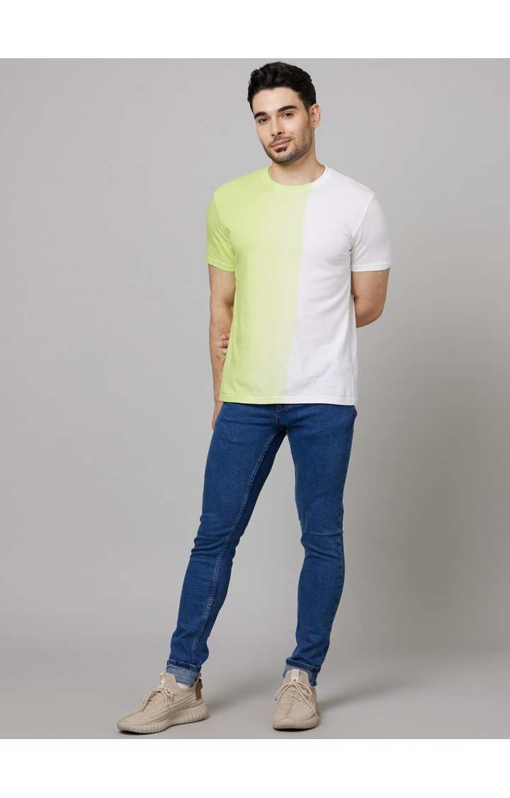 Men's Green Colourblock Regular T-Shirts