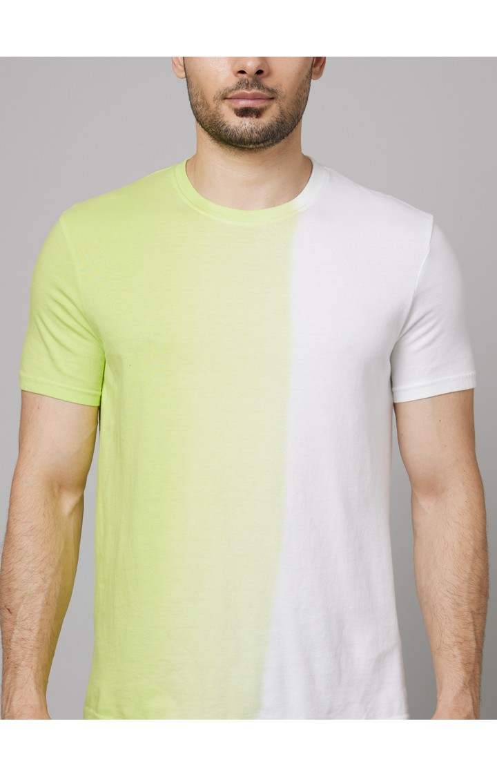 Men's Green Colourblock Regular T-Shirts