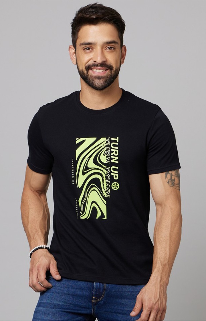 Men's Black Solid Regular T-Shirts