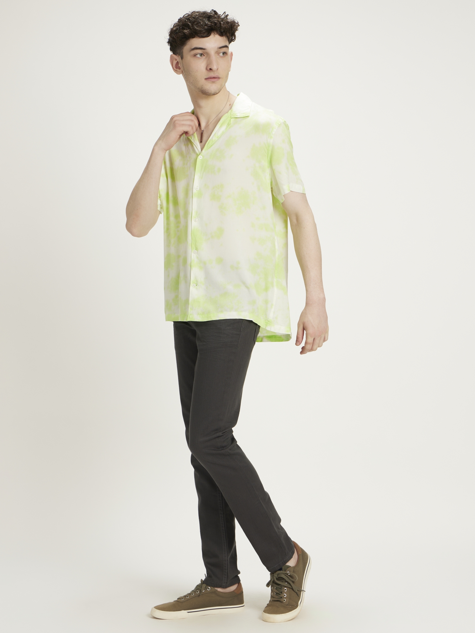 celio | Men's Green Tie Dye Casual Shirts 5