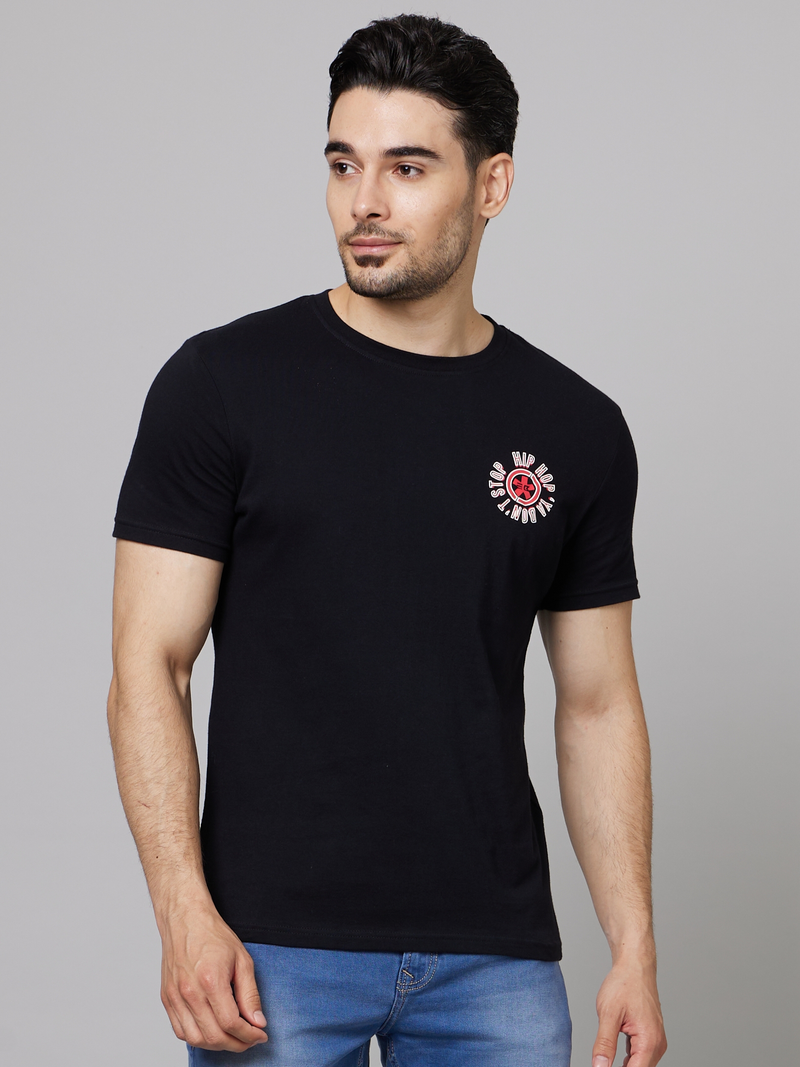 celio | Men's Black Typographic Regular T-Shirts