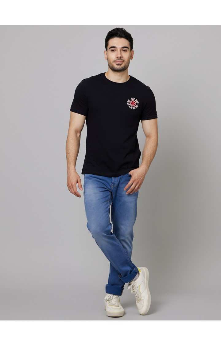 Men's Black Typographic Regular T-Shirts