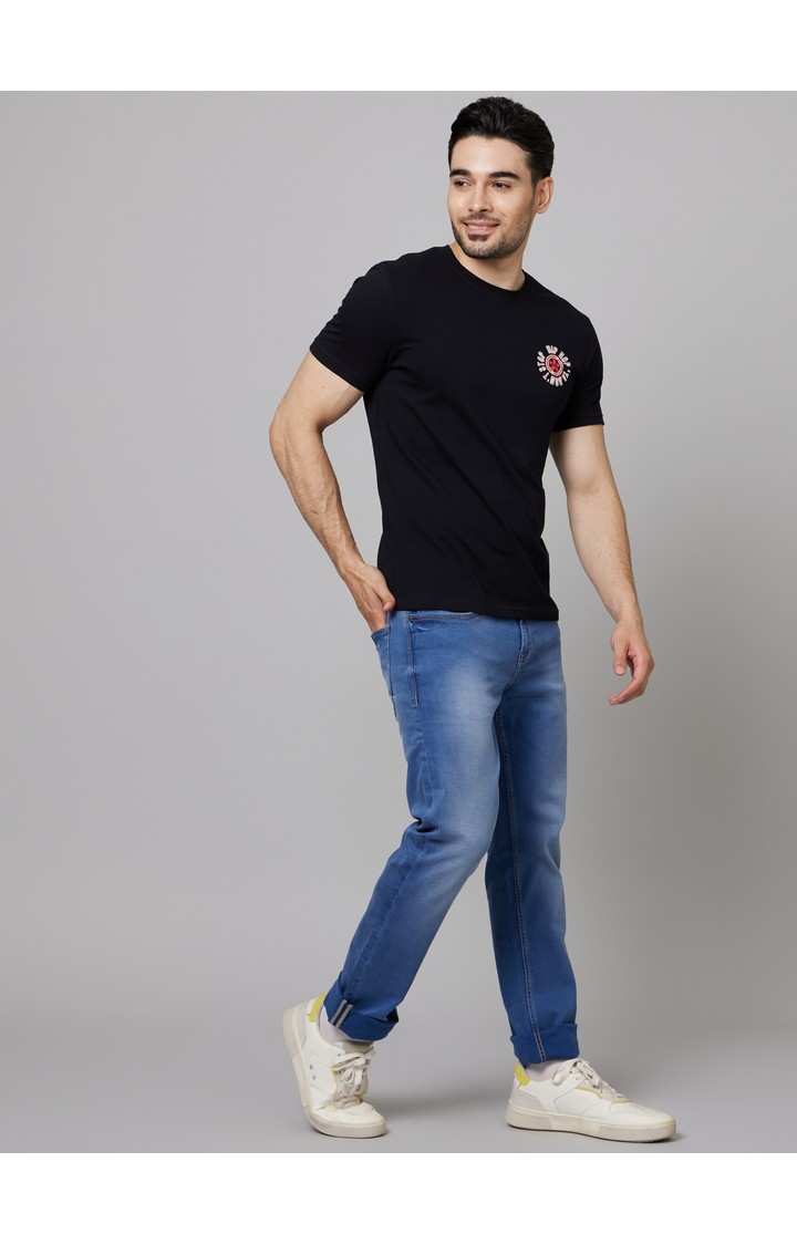 Men's Black Typographic Regular T-Shirts