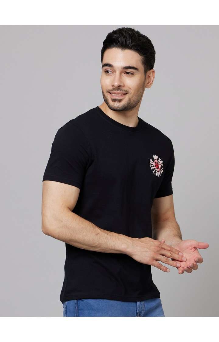 Men's Black Typographic Regular T-Shirts