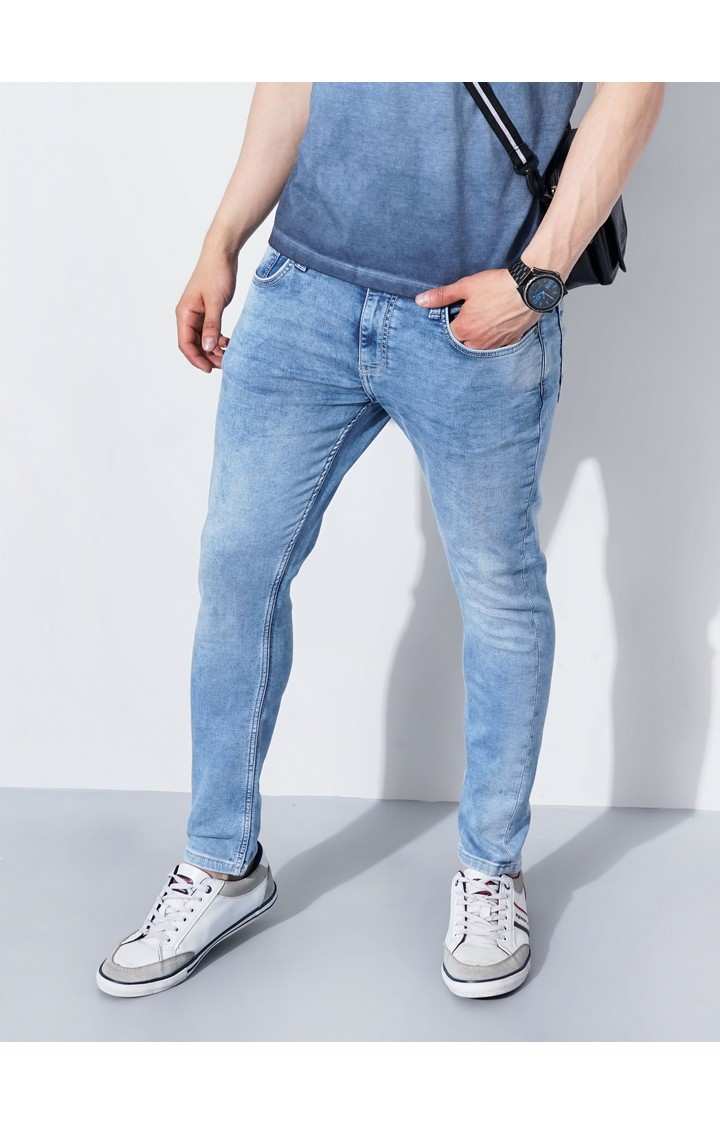 Men's Blue Cotton Blend Solid Regular Jeans