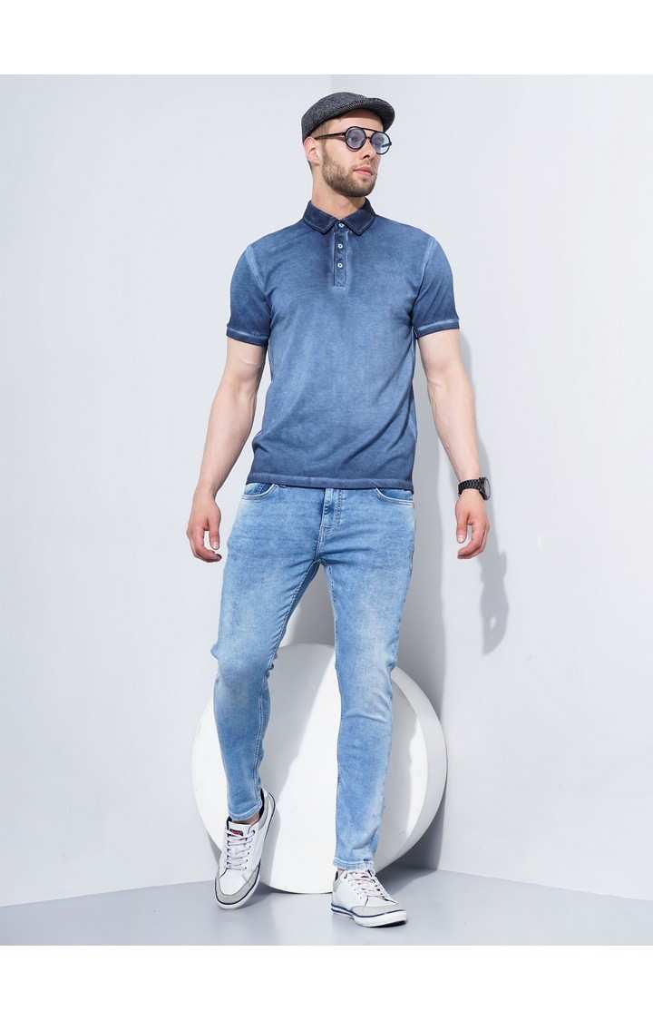 Men's Blue Cotton Blend Solid Regular Jeans