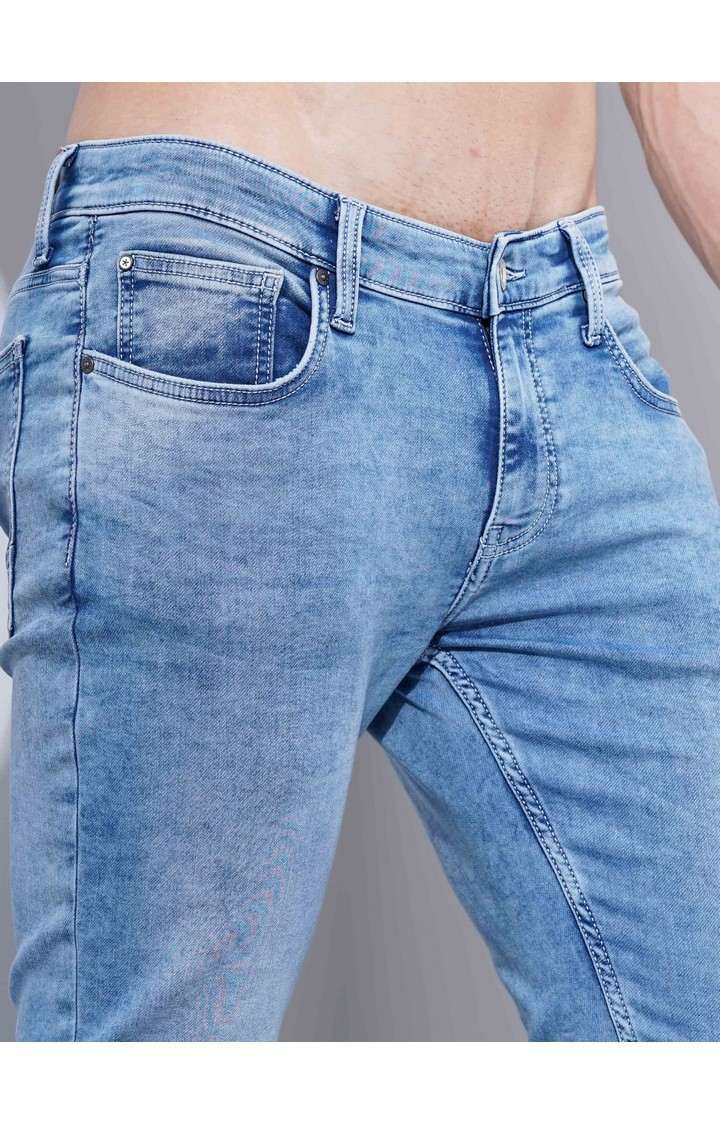 Men's Blue Cotton Blend Solid Regular Jeans